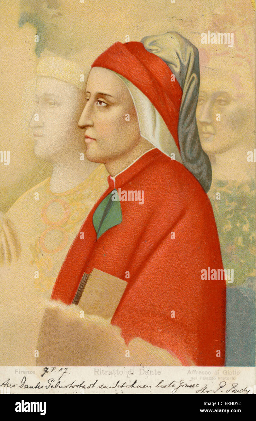 Alghieri Dante Zeichnung von Alfresco di Giotto. Italienischer Dichter 1265 - September 1321 Firenze / Florenz Stockfoto