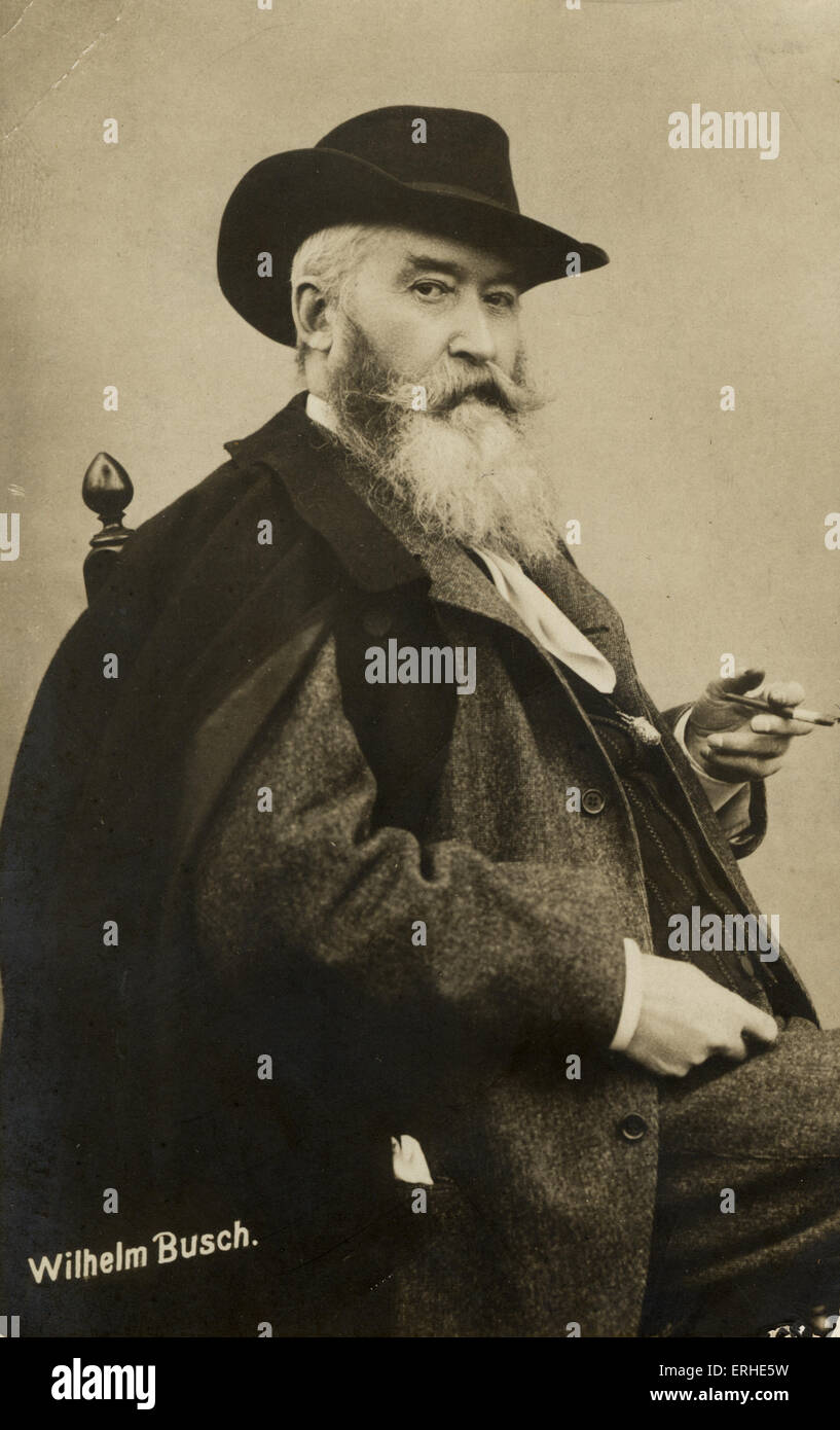 Wilhelm Busch, Porträt, sitzen im Stuhl, Rauchen. Deutscher Schriftsteller, 15. April 1832 9. Januar 1908 Stockfoto