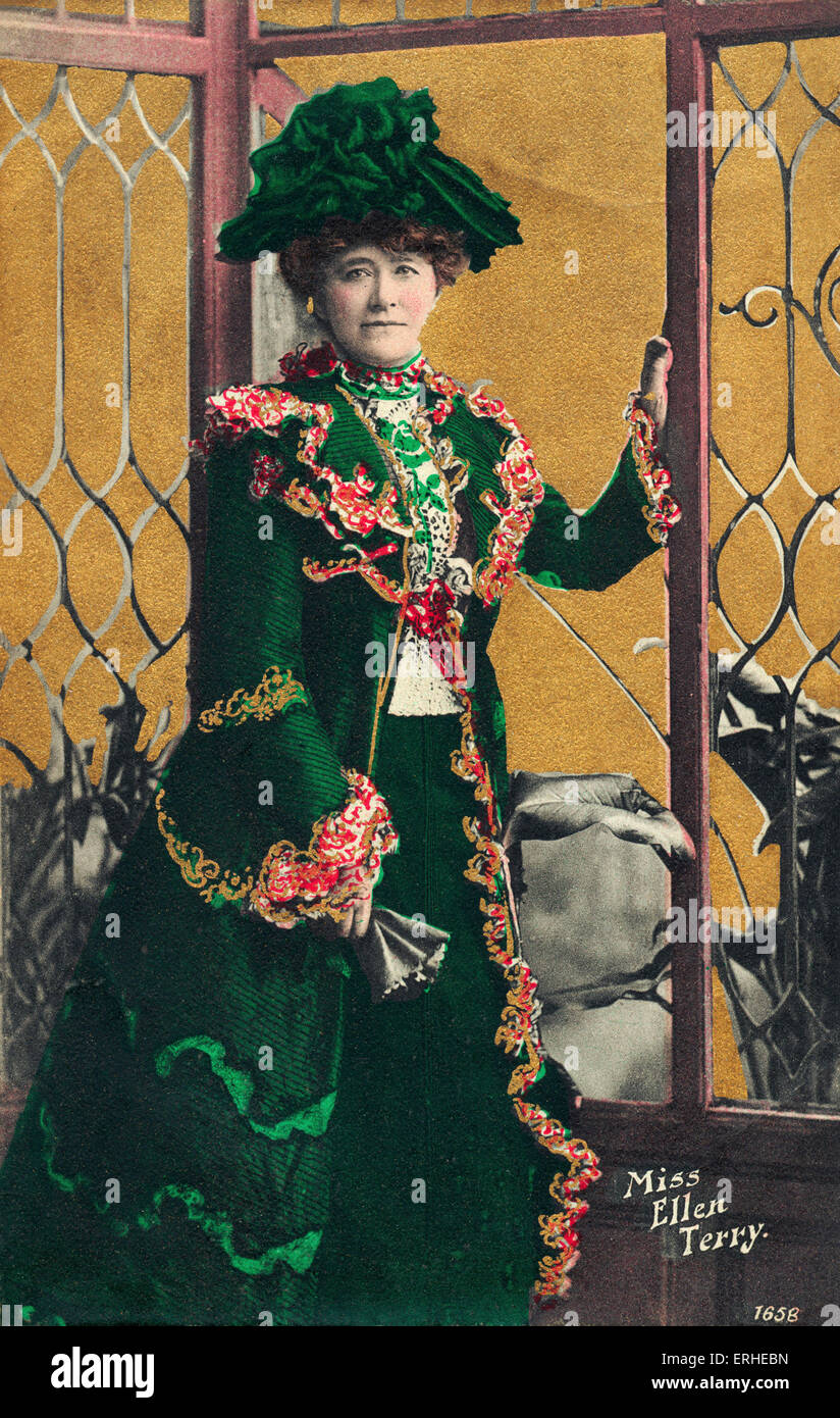 Ellen Terry - führende englische Shakespeare-Schauspielerin und Theater-Manager. Geboren in Coventry. 1848-1928. kolorierte Postkarte Stockfoto