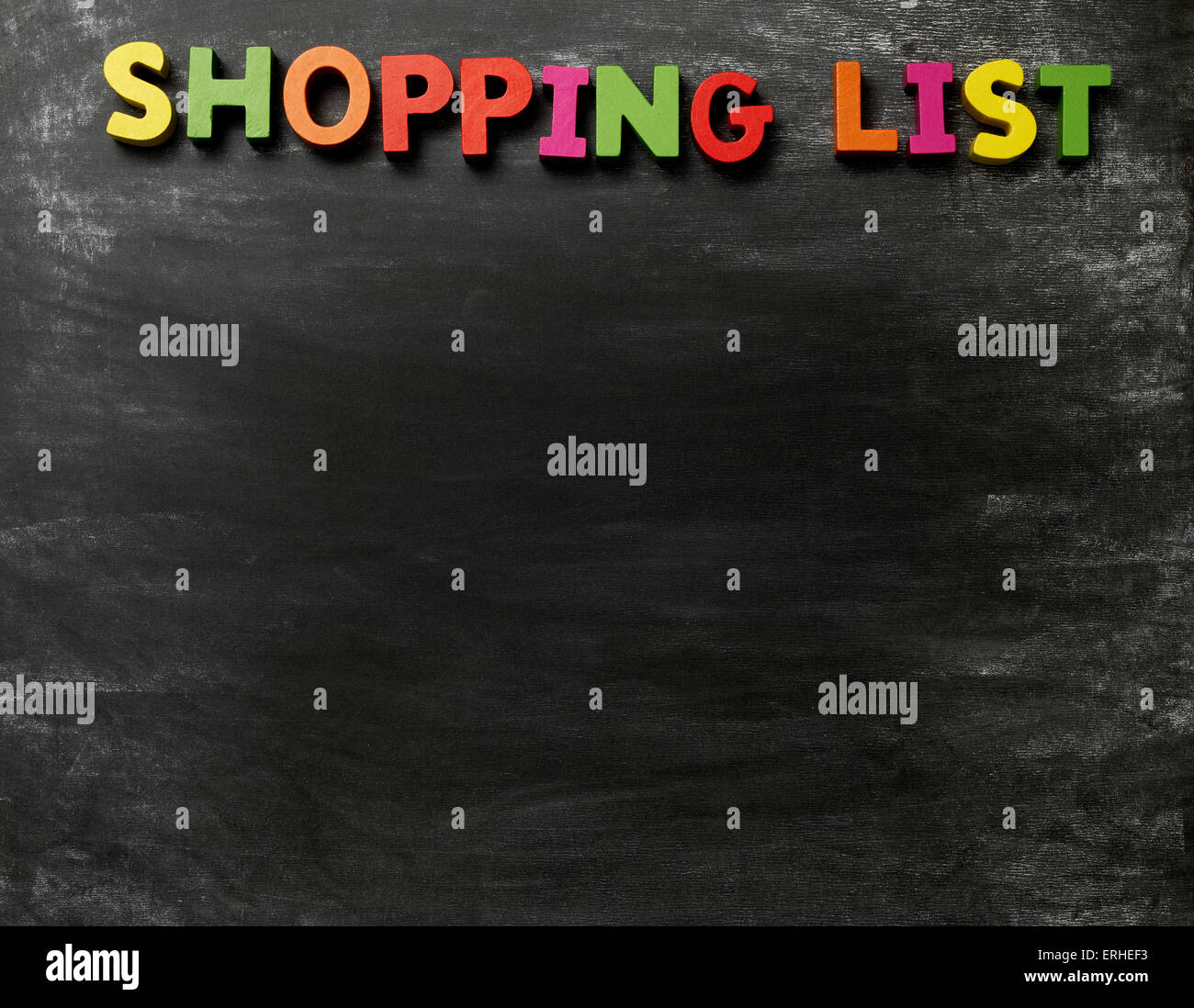 Tafel mit einem shopping Listentitel Stockfoto