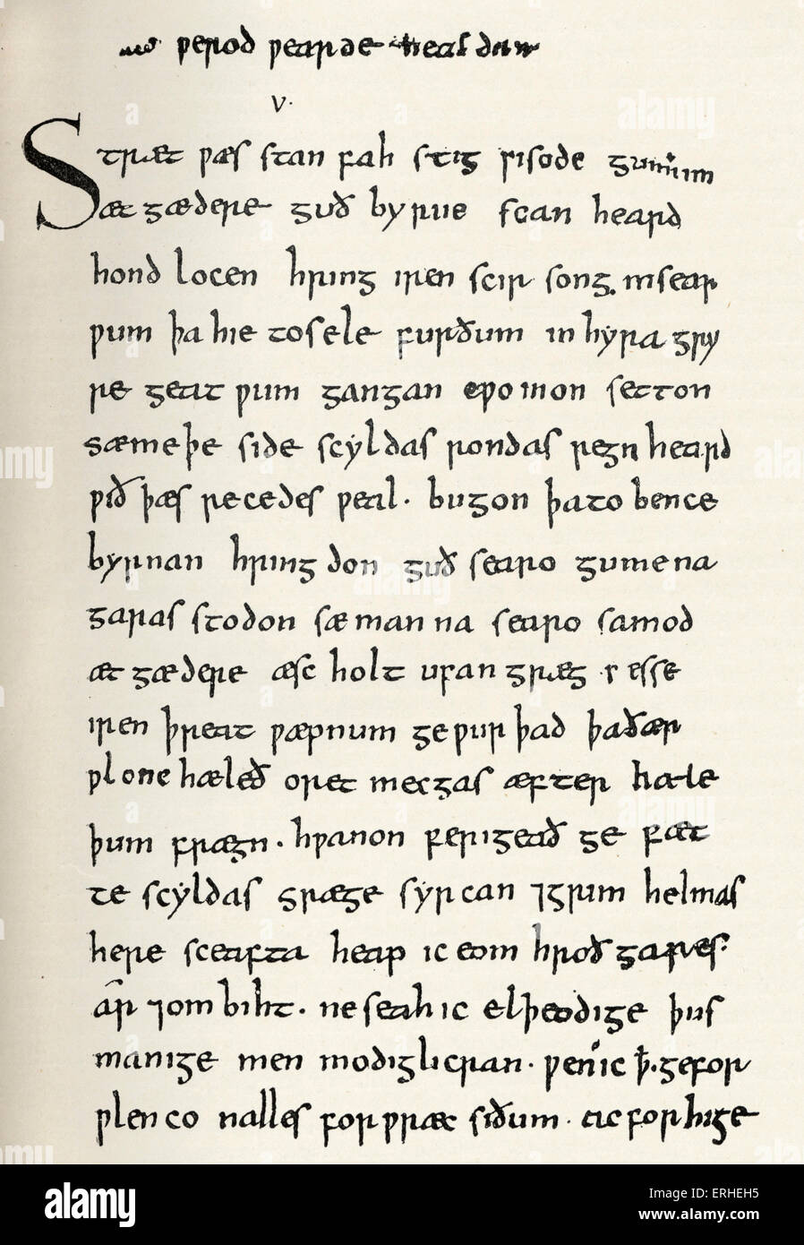 Beowulf - Seite vom Manuskript von Beowulf. c 1000 AD - British Museum Stockfoto