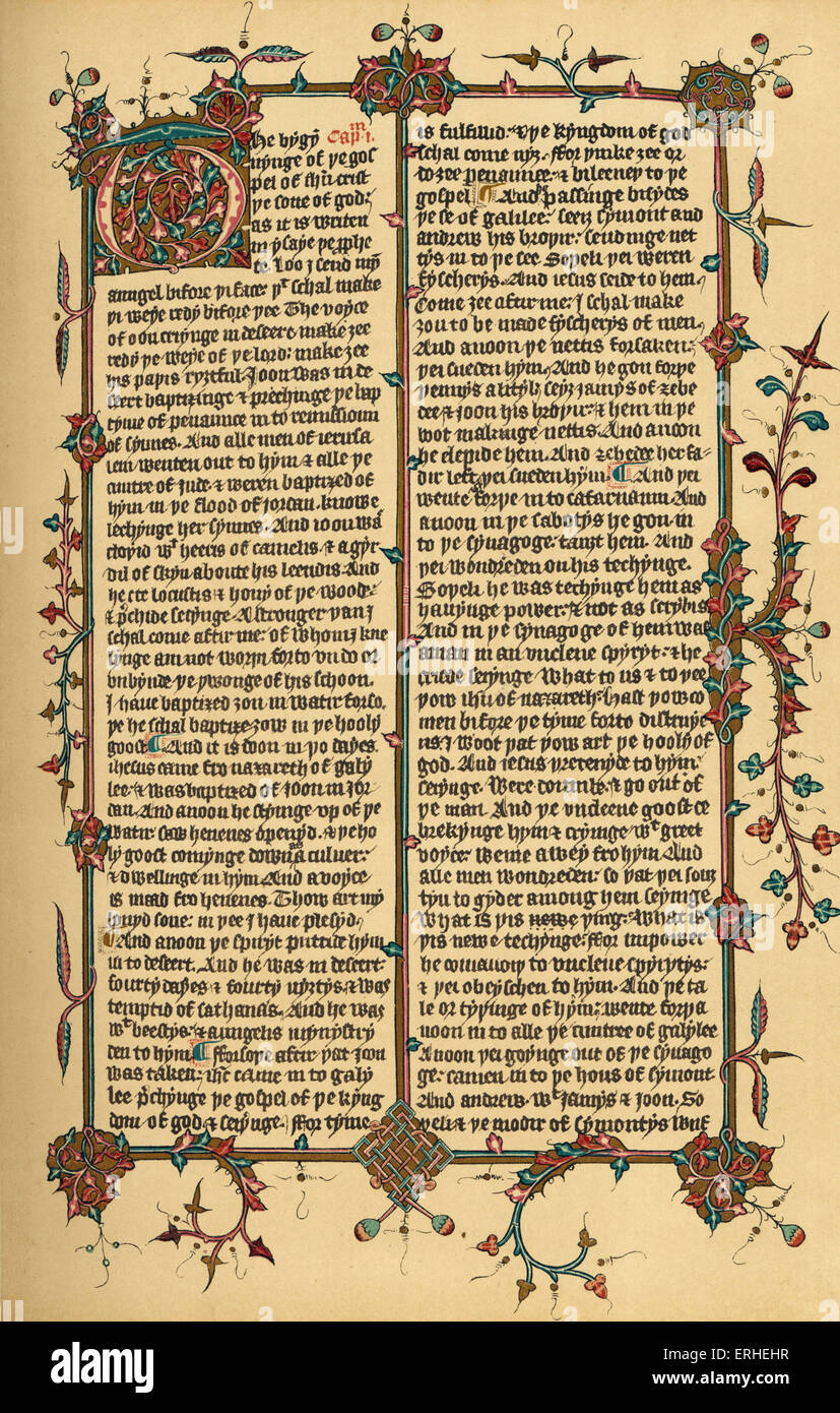Wycliffe übersetzte Bibel, 1382 erste europäische Übersetzung seit 1000 Jahren - aus Egerton Manuskript-Manuskript beleuchtet. Stockfoto