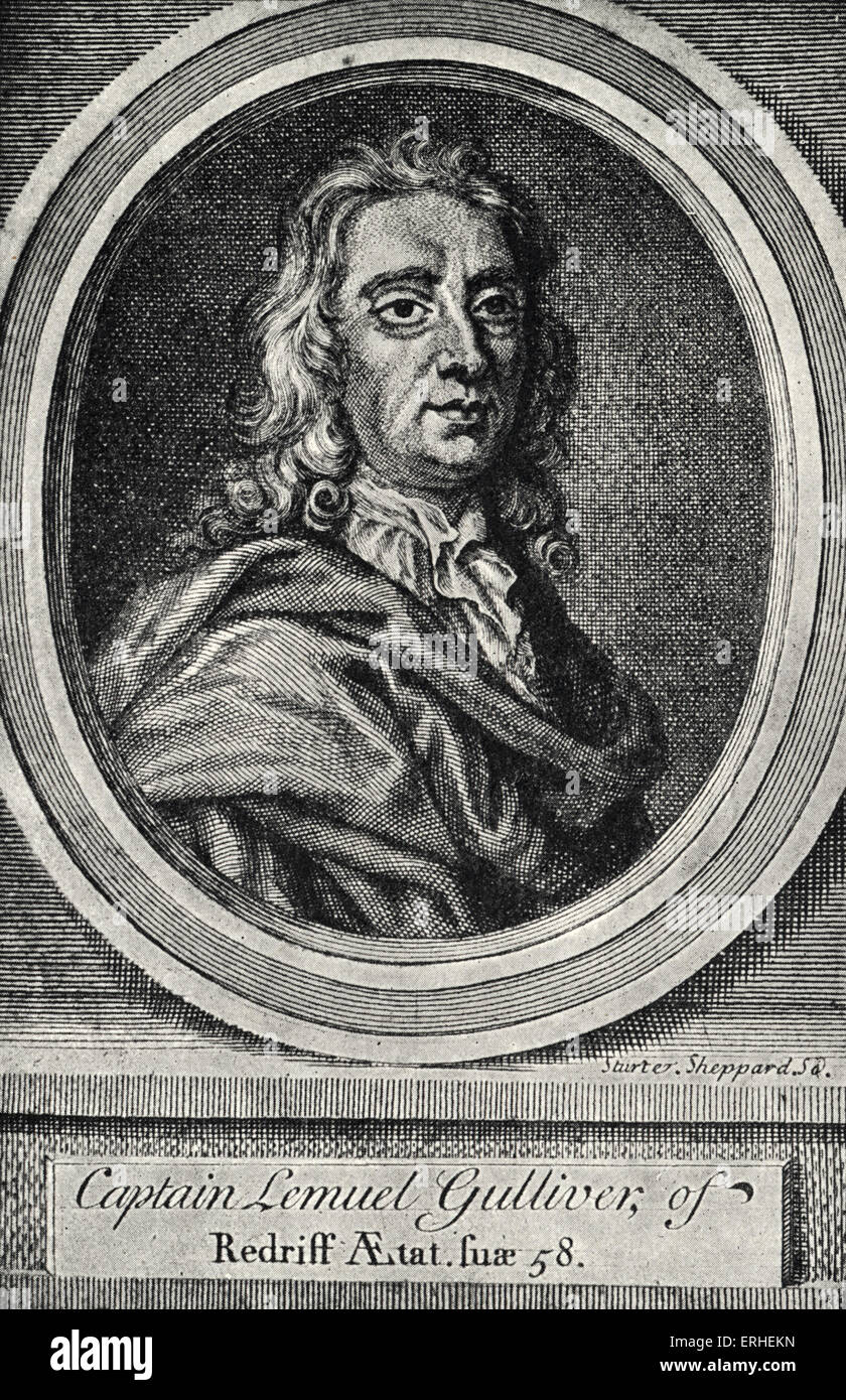 Jonathan Swift - "Gullivers Reisen" - gravierte Frontispiz 1726 Stockfoto