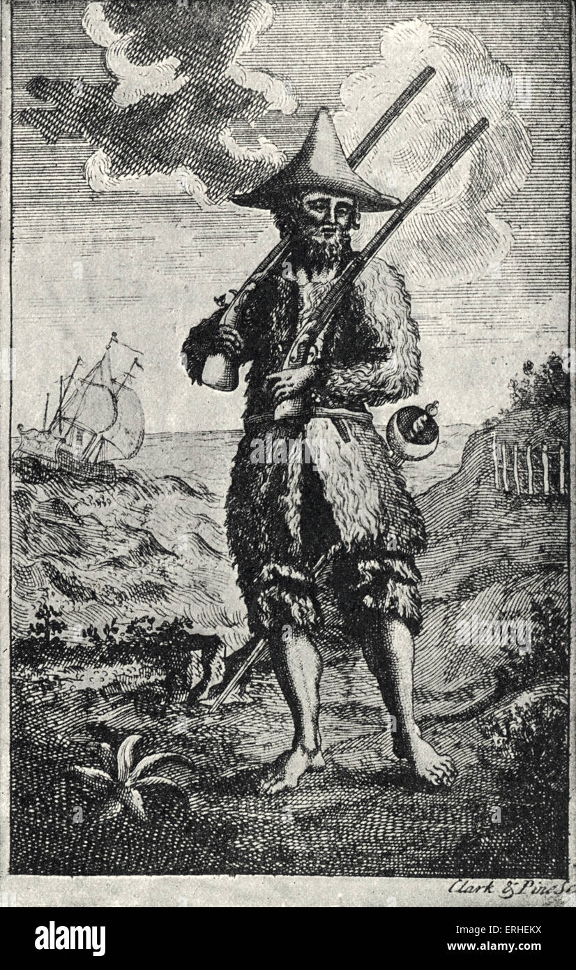 Daniel Defoe - "Robinson Crusoe" - Abbildung aus dem Buch 1719. Englische Schriftstellerin 1660-1731. Stockfoto