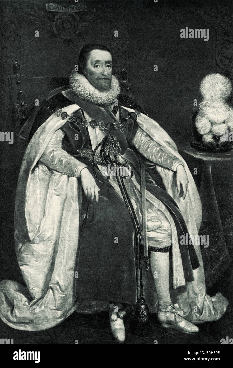 König James I - englische König - Porträt 19 Juni 1566 – 27. März 1625 - nach dem Porträt von Paul Van Somer Stockfoto