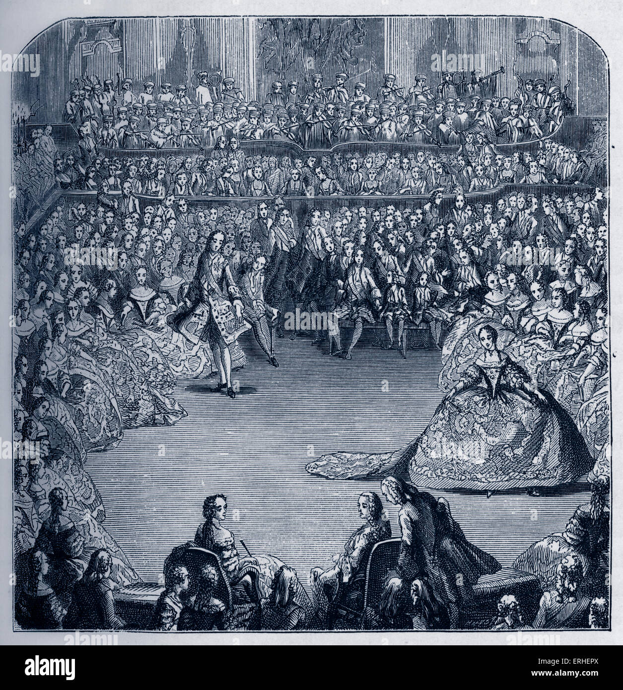 Menuett tanzte beim Staatsball von Louis XV, König von Frankreich, 24. Februar 1755, in der überdachten Reitschule des Grand gegeben Stockfoto