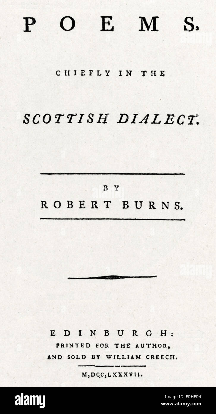 Titelseite der 1787 Edinburgh Ausgabe der Gedichte von Robert Burns. Schottlands Nationaldichter: 25. Januar 1759 - 21. Juli 1796. Stockfoto