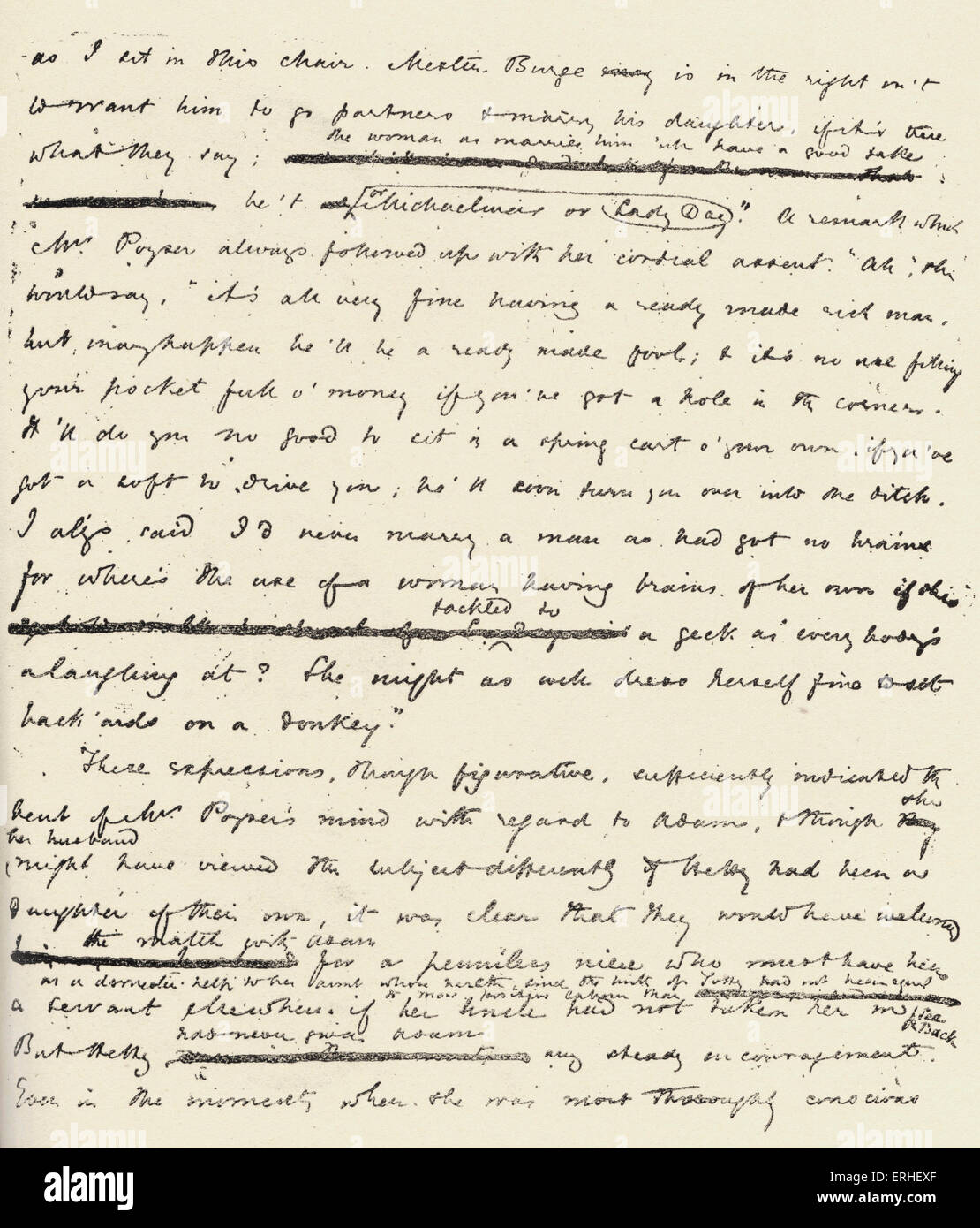 George Eliot - Seite aus dem Manuskript des "Adam Bede" von der englischen Schriftstellerin (Pseudonym von Mary Ann / Marian Evans.) Stockfoto