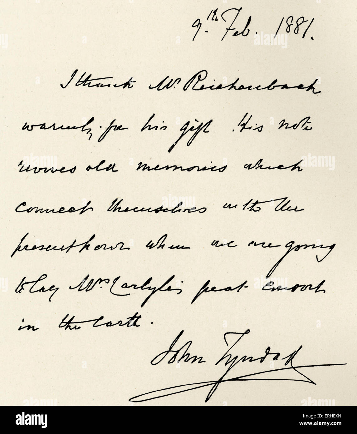 John Tyndall - Brief aus dem irischen Physiker.  Signatur von 9. Februar 1881 1820-1893 Stockfoto