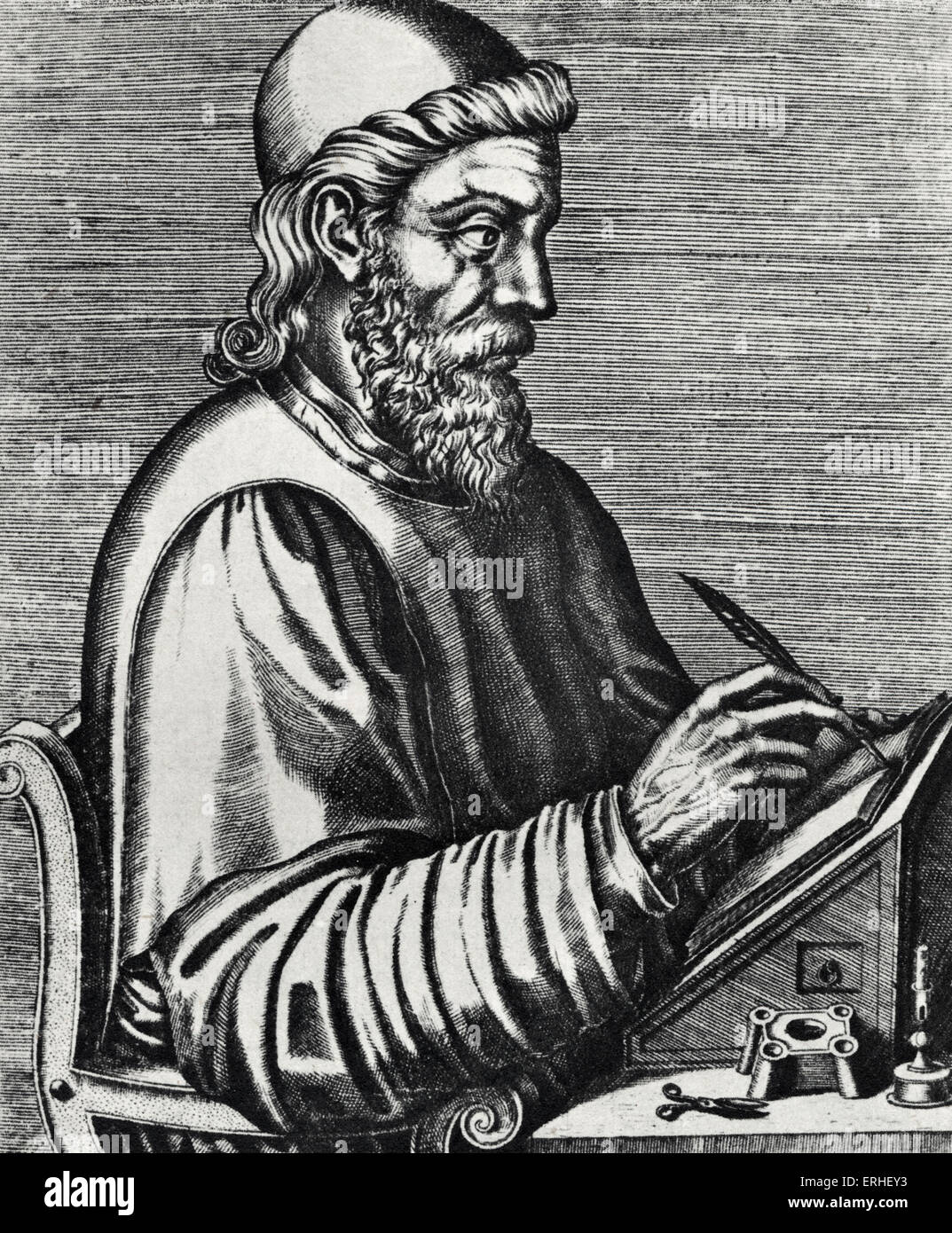 Bede oder St. Baeda, auch genannt das Venerable Bede - angelsächsischer Gelehrter, Theologe und Historiker c.673-735.  Gravur von Stockfoto