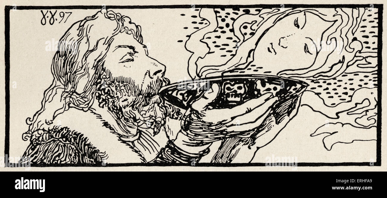 Johann Wolfgang von Goethe, Faust.  Abbildung zeigt Dr. Faust trinken die Hexe Gebräu aus dem Kelch des Lebens, das erneuert Stockfoto