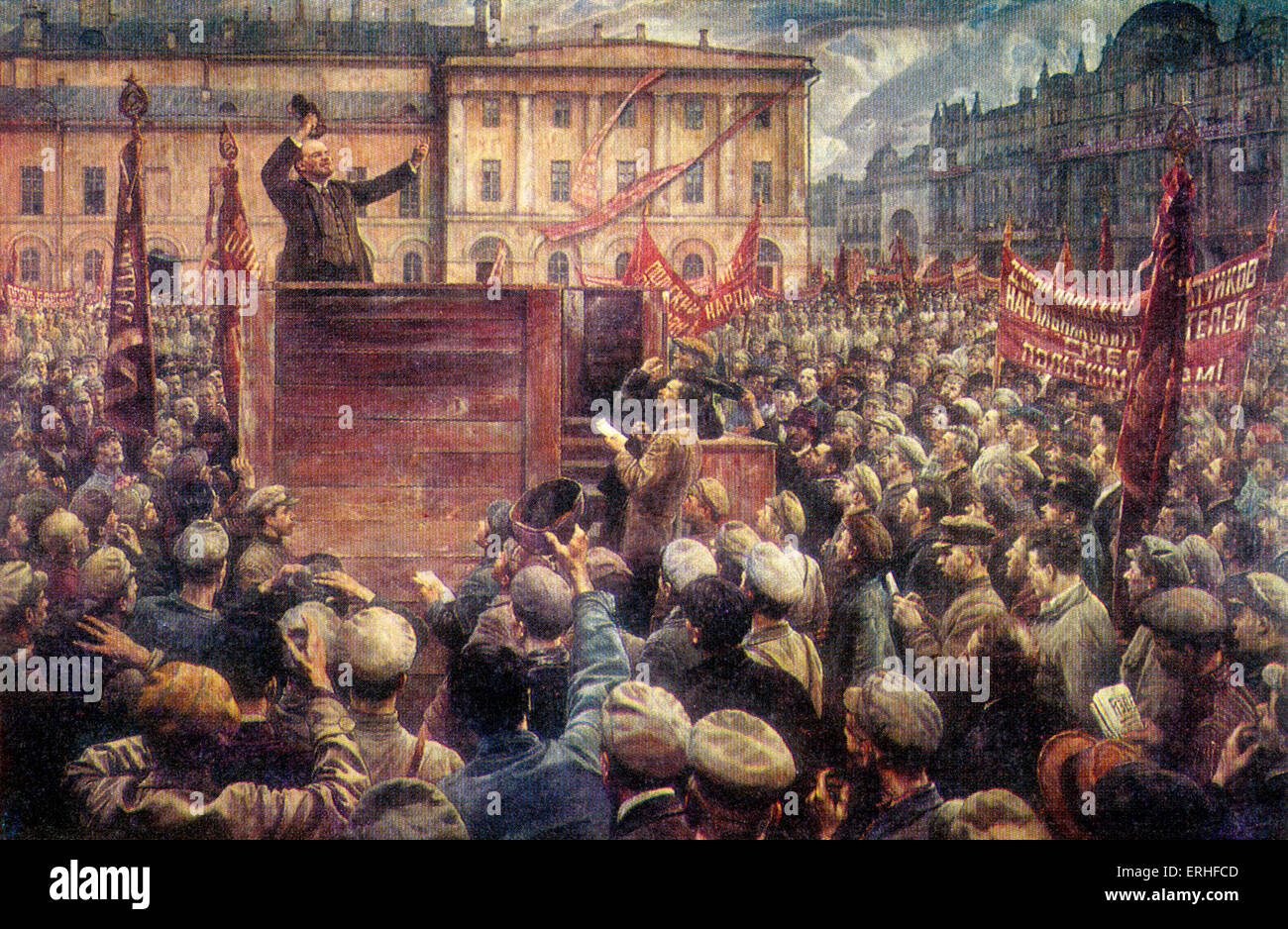 Lenin, die Adressierung einer Maifeiertag sammeln in Moskau, Mai 5. 1920 - Abbildung Stockfoto