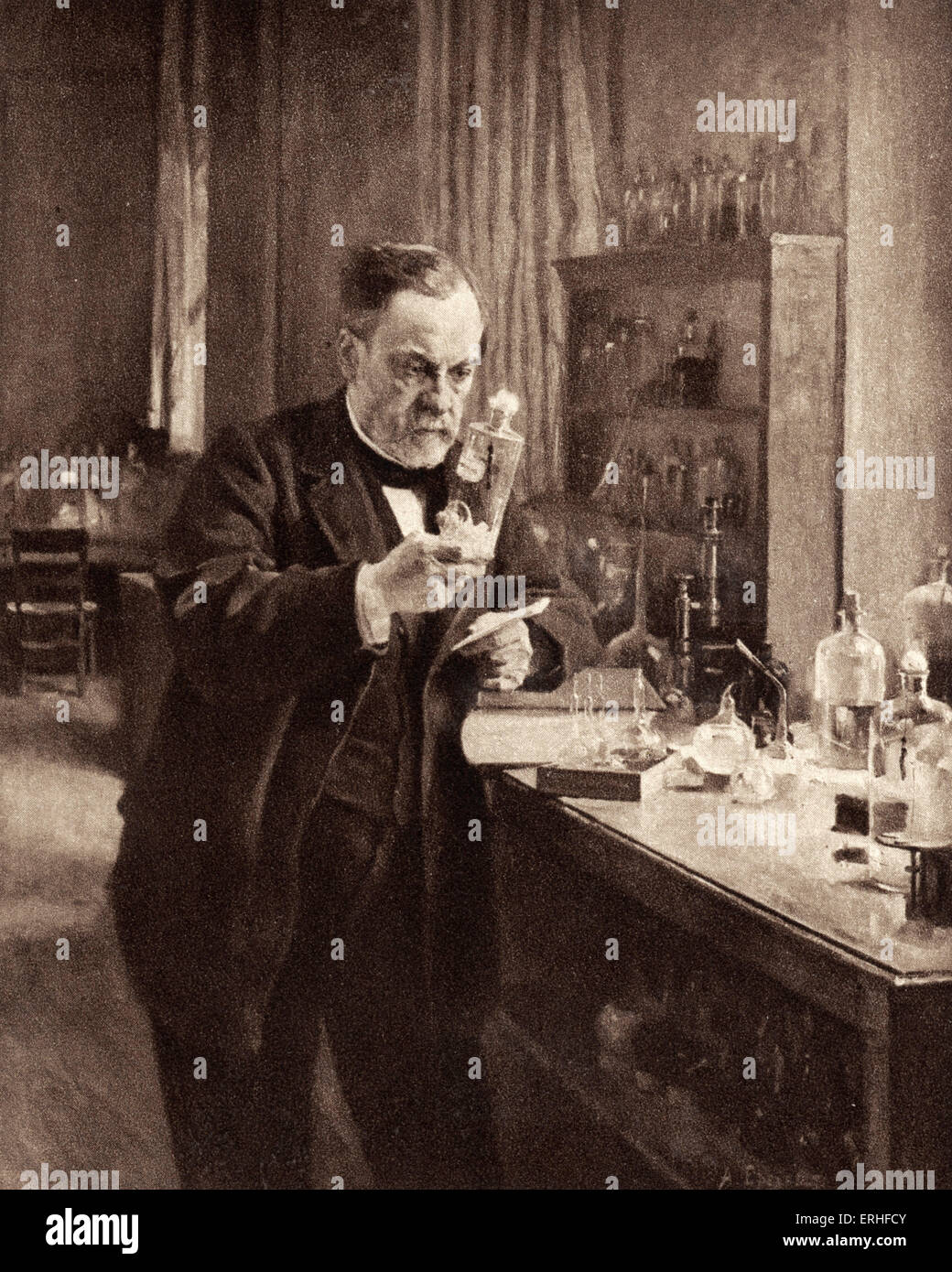 Louis Pasteur - Portrait von ihm in seinem Labor arbeiten. Französischer Chemiker, Biologen und Begründer der modernen Bakteriologie. 1822- Stockfoto