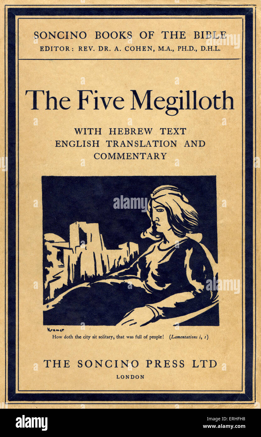 "Die fünf Megilloth" (die fünf Schriftrollen), herausgegeben von Soncino, London, c.1950. Illustrierte Buchcover. Abbildung einer Frau Stockfoto