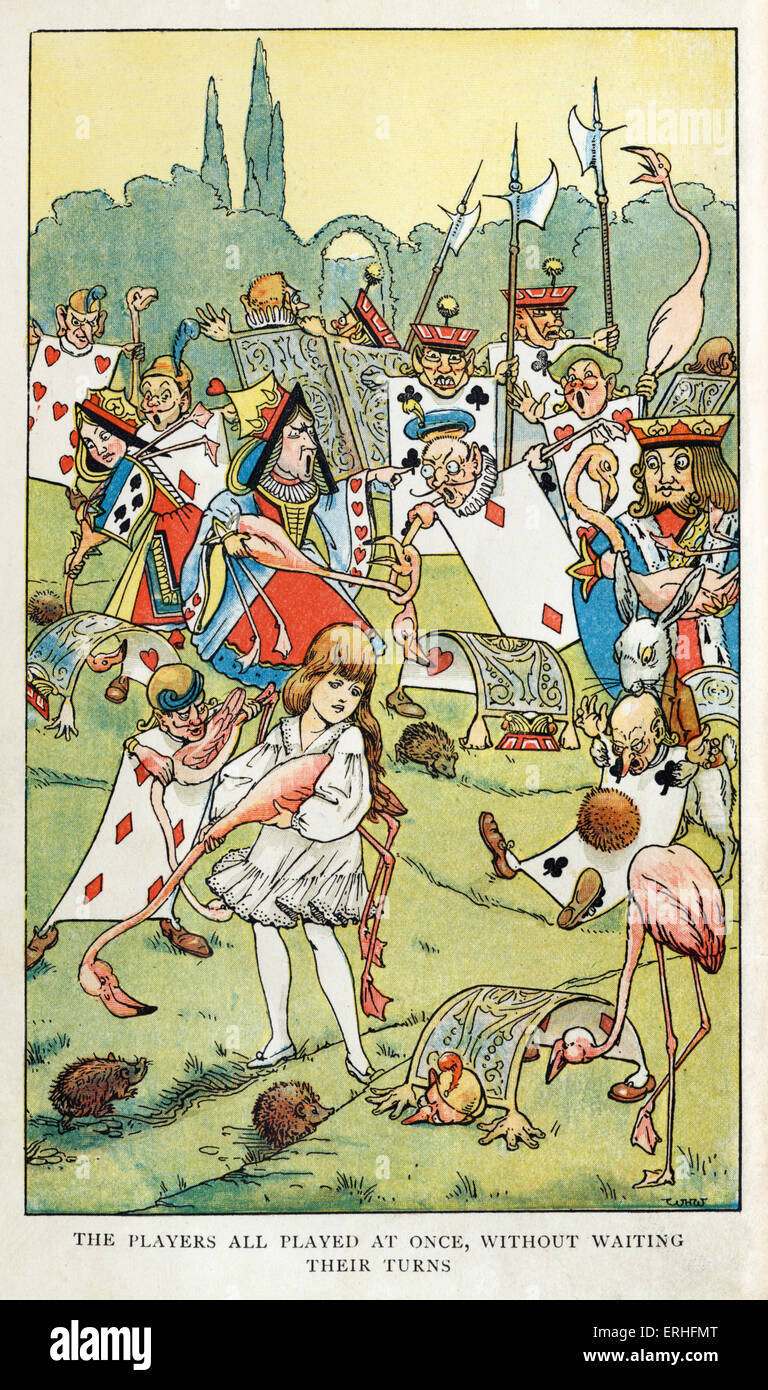 Alice im Wunderland von Lewis Carroll (Charles Lutwidge Dodgson). Bildunterschrift lautet: "die Spieler alle spielten auf einmal ohne Wartezeit Stockfoto