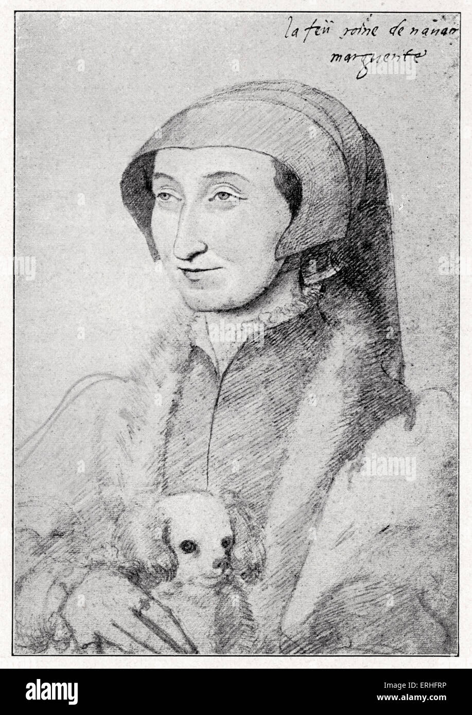 Marguerite de Navarre - Porträt mit Schoßhund.  Französischen Monarchen, Königin von Navarra, verheiratet mit König von Navarra, später Henry / Stockfoto