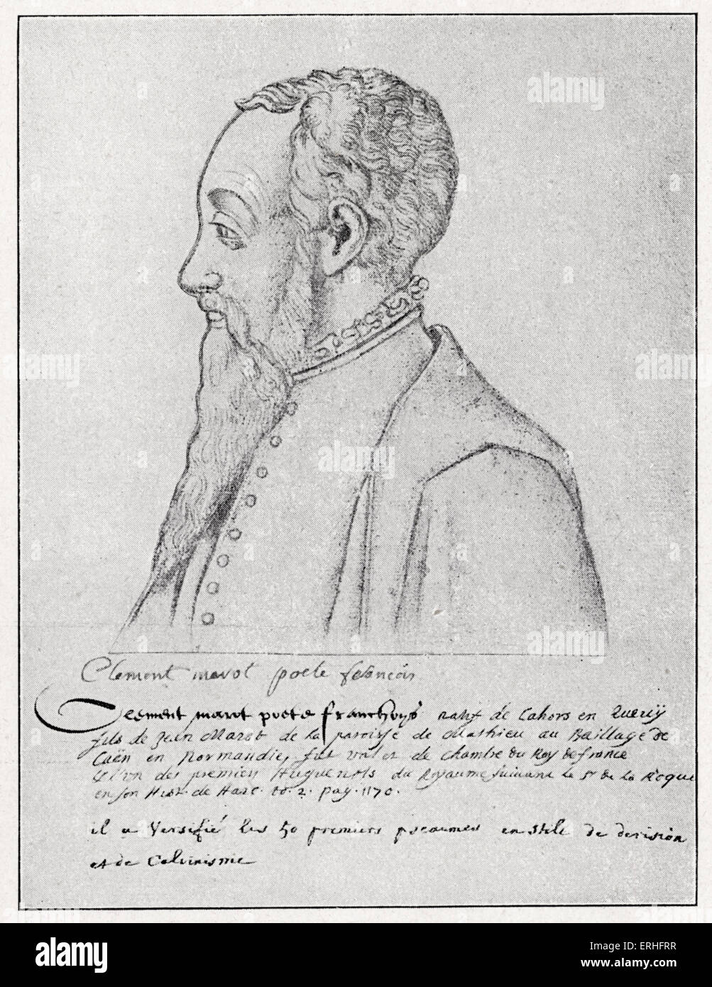 Clément Marot - Porträt von ein original-Gemälde, c.1560.  Französischer Dichter, Schriftsteller, Übersetzer, Psalmen. 1496 / 1497-1544. Stockfoto