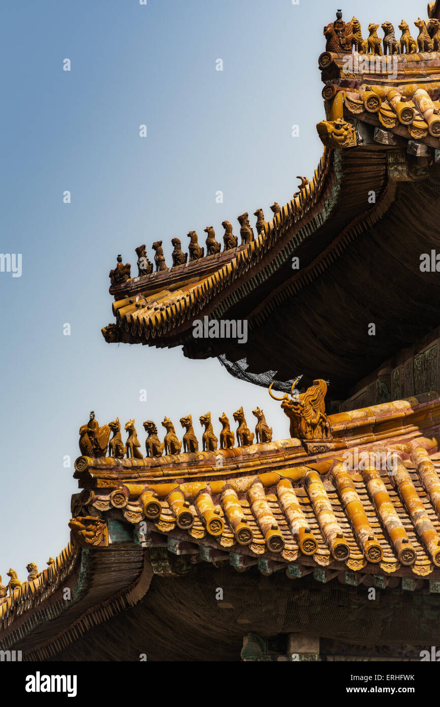 Dachdetails in der verbotenen Stadt, Peking, China Stockfoto