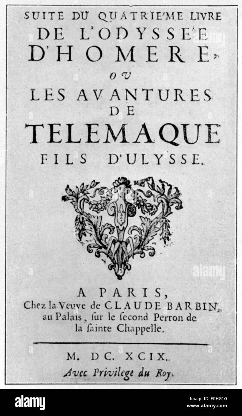 "Telemach" - Titelseite, 1699-Edition von Fénelon.  (Suite du Quatrième Livre de l 'Odyssée d' Trojanski, Ou Les Avantures de Stockfoto
