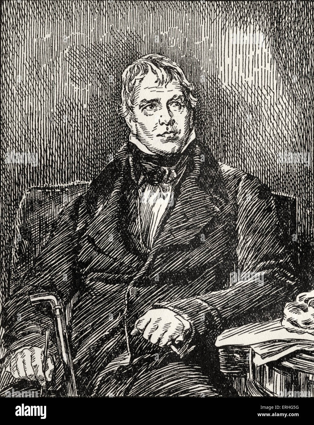 Sir Walter Scott, -Portrait von dem schottischen Schriftsteller und Dichter. 14. August 1771 - 21. September 1832. Eine Zeichnung von der Gravur Stockfoto