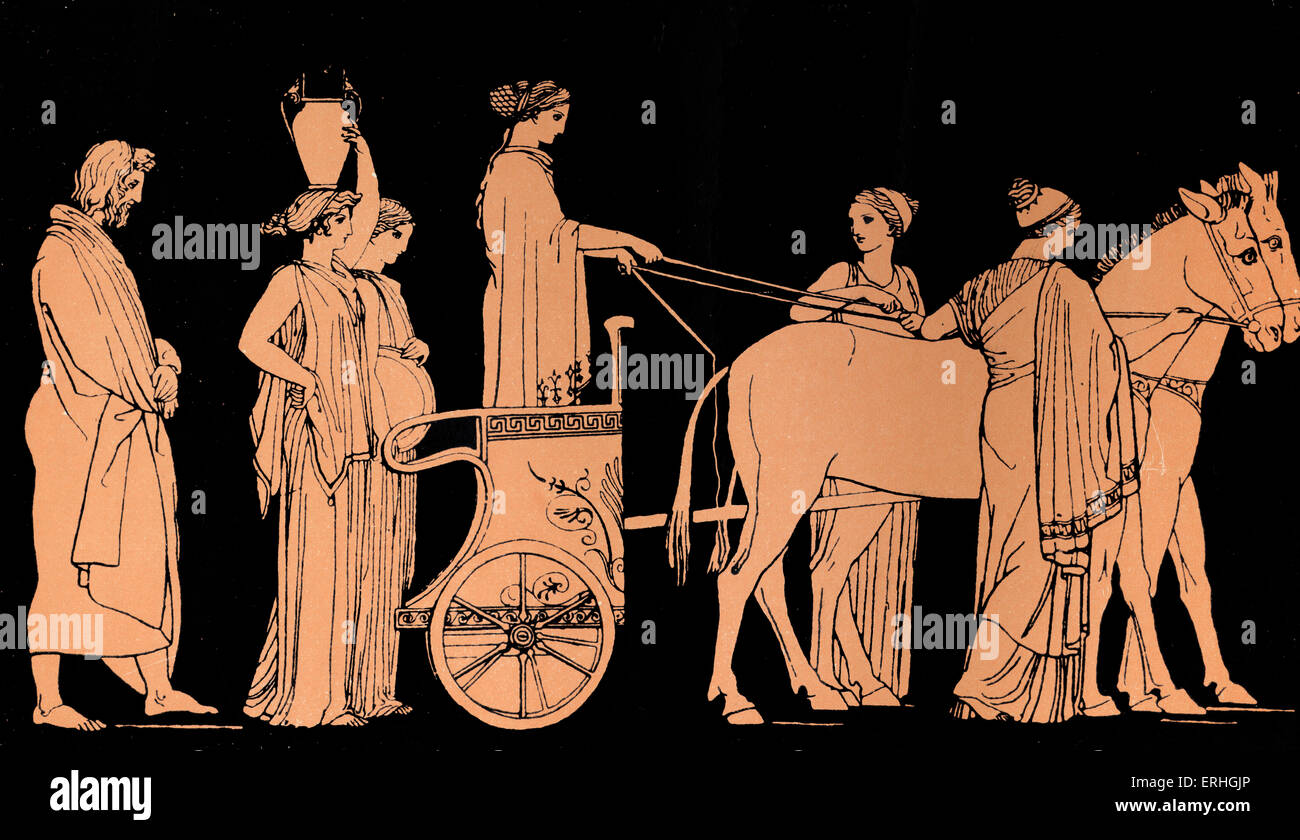 Homer, Odyssee.  Ulysses (Odysseus) folgt den Wagen von Nausikaa, Tochter des Königs Alkinoos und Königin Arete von der Stockfoto