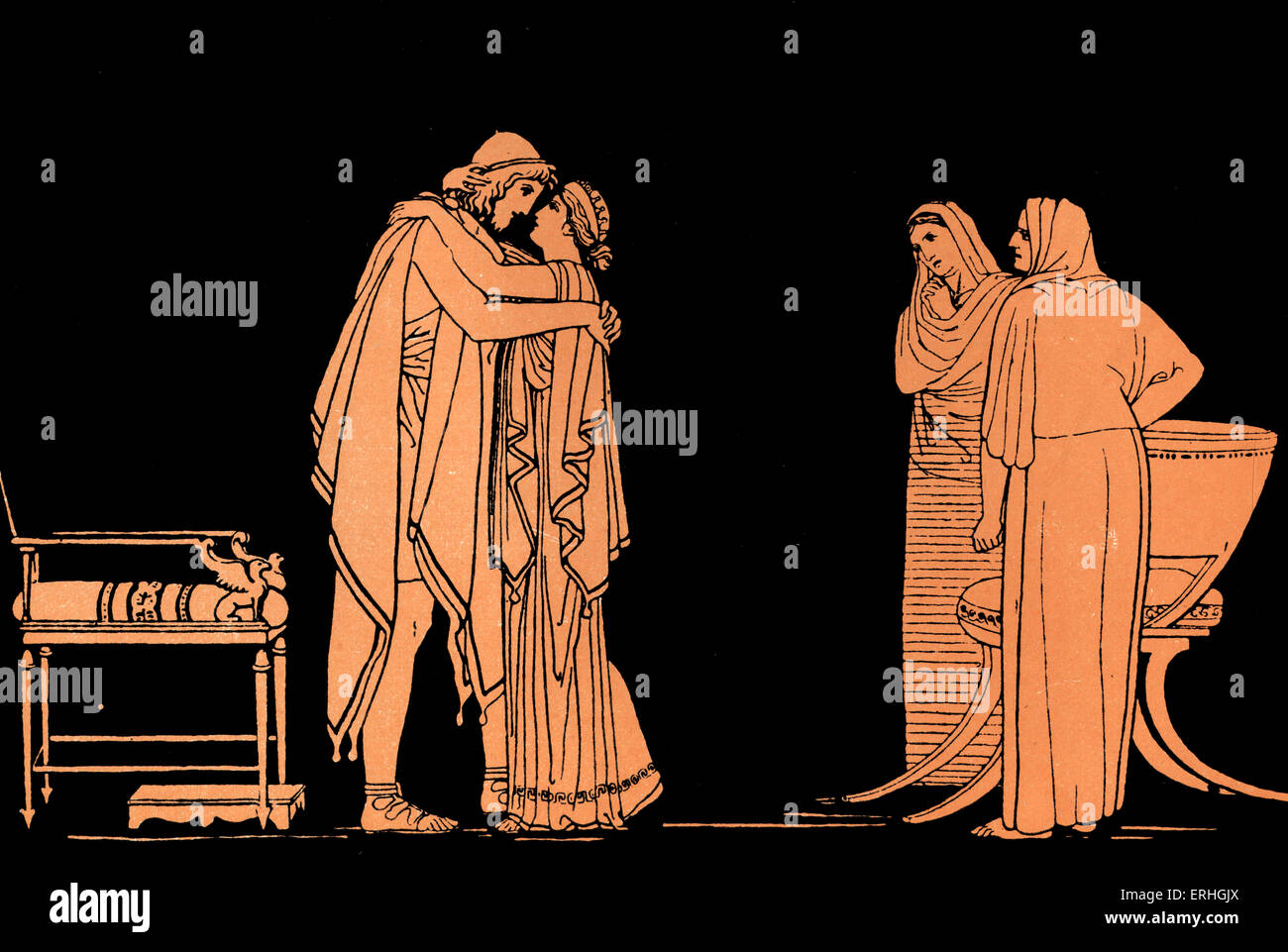 Homer, Odyssee.   Ulysses (Odysseus) kehrt nach Ithaka nach zehn Jahren wieder vereint mit seiner Frau Penelope Homer blind Griechisch Stockfoto