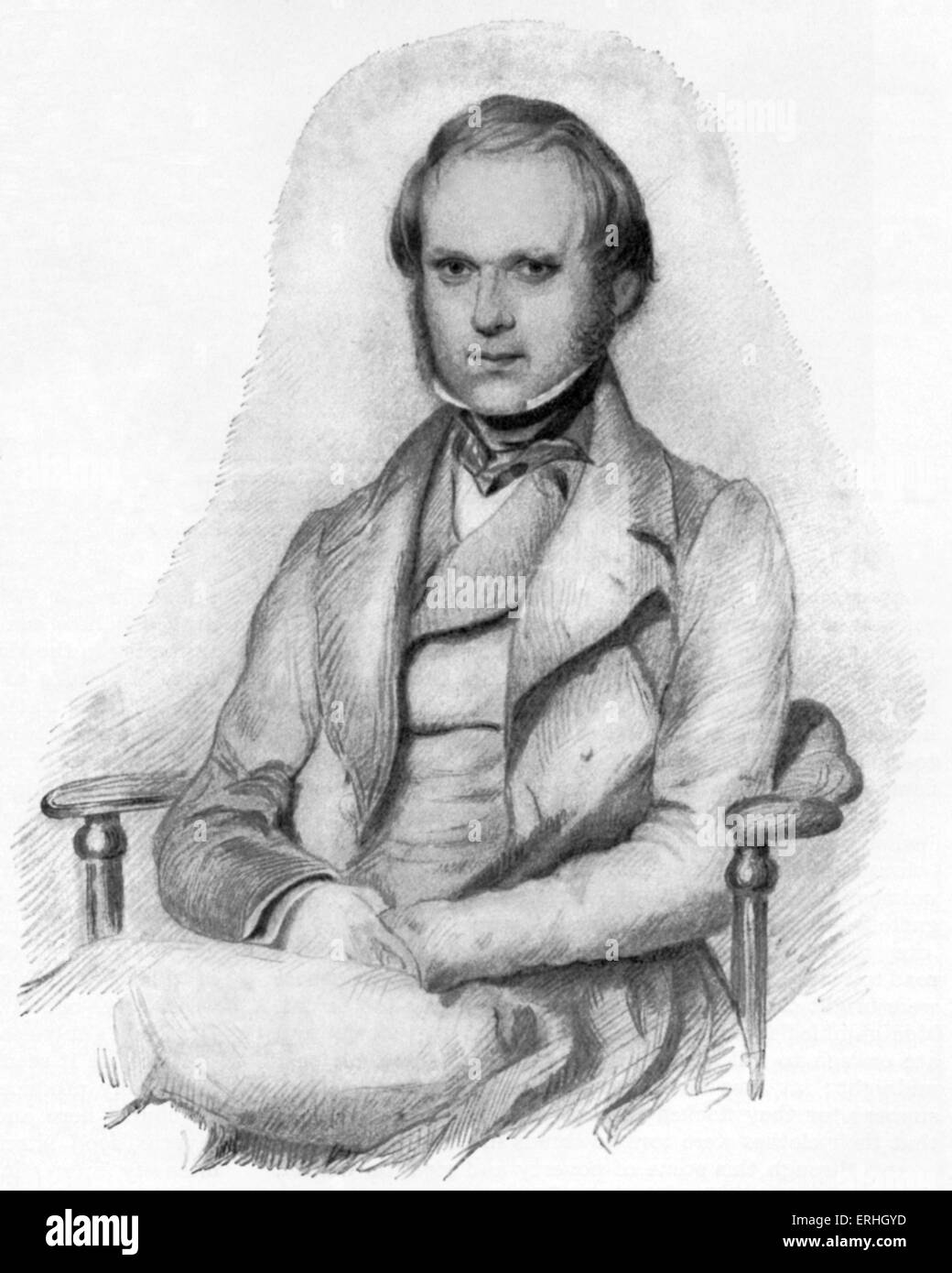 Charles Robert Darwin - Portrait von dem britischen Naturforscher als junger Mann. 12. Februar 1809 - 19. April 1882. Aus "ein Tagebuch Stockfoto