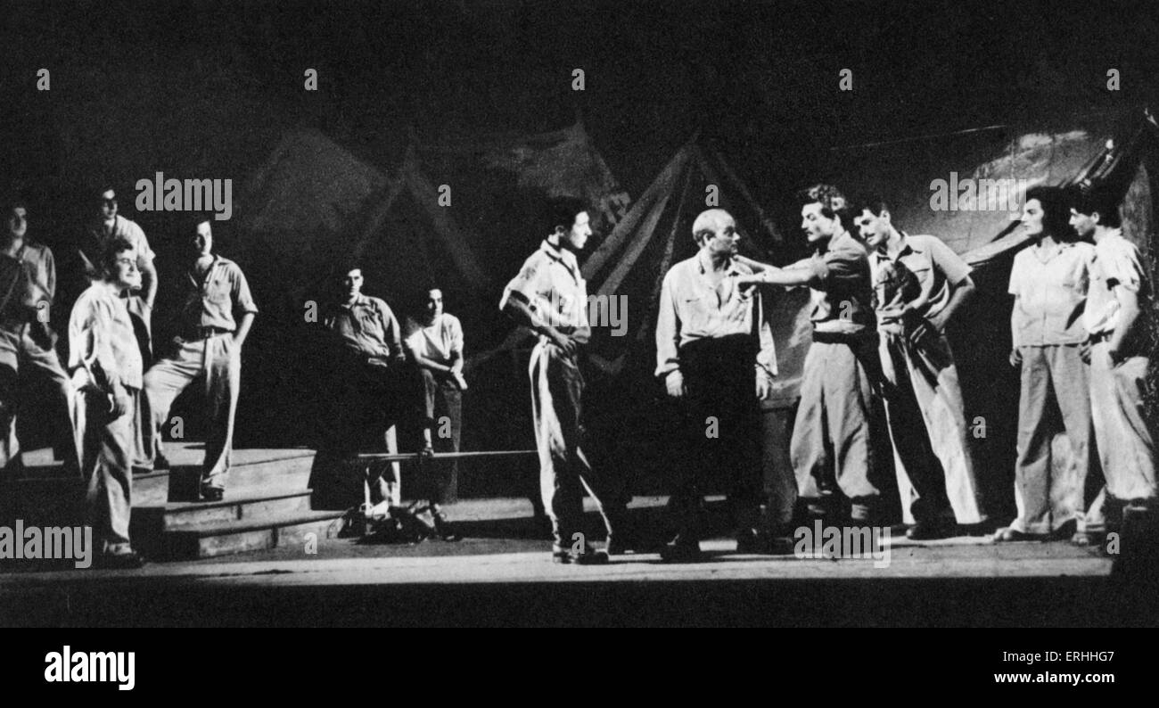 Moshe Shamir spielen 'Hu Halah Bassadot (er ging in der Prärie)' - Szene aus einem Kameri Theater-Produktion in Israel. Israelische Schriftsteller, Dramatiker, Dichter 15. September 1921 20. August 2004. Stockfoto