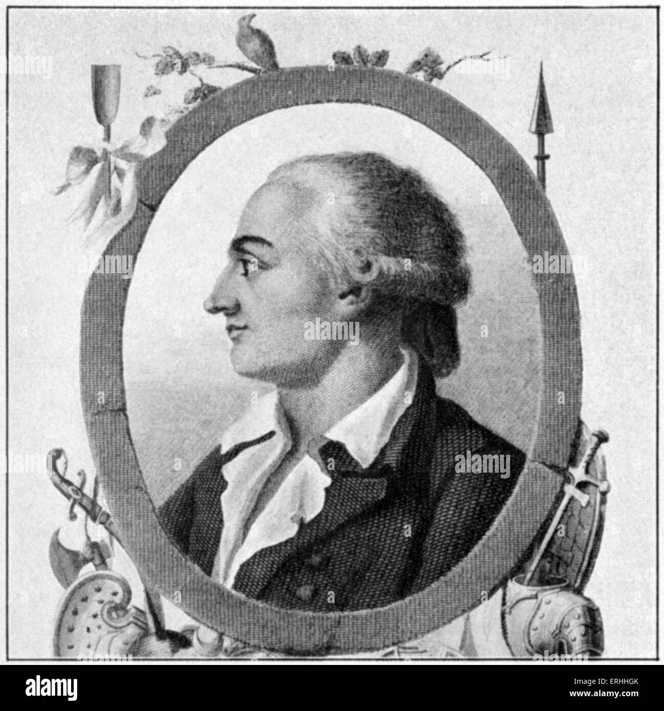 (Jean-Pierre Claris de) Florian - Profilbildnis des französischen Autors. 6. März 1755 - 12. September 1794.  Kupferstich von Stockfoto