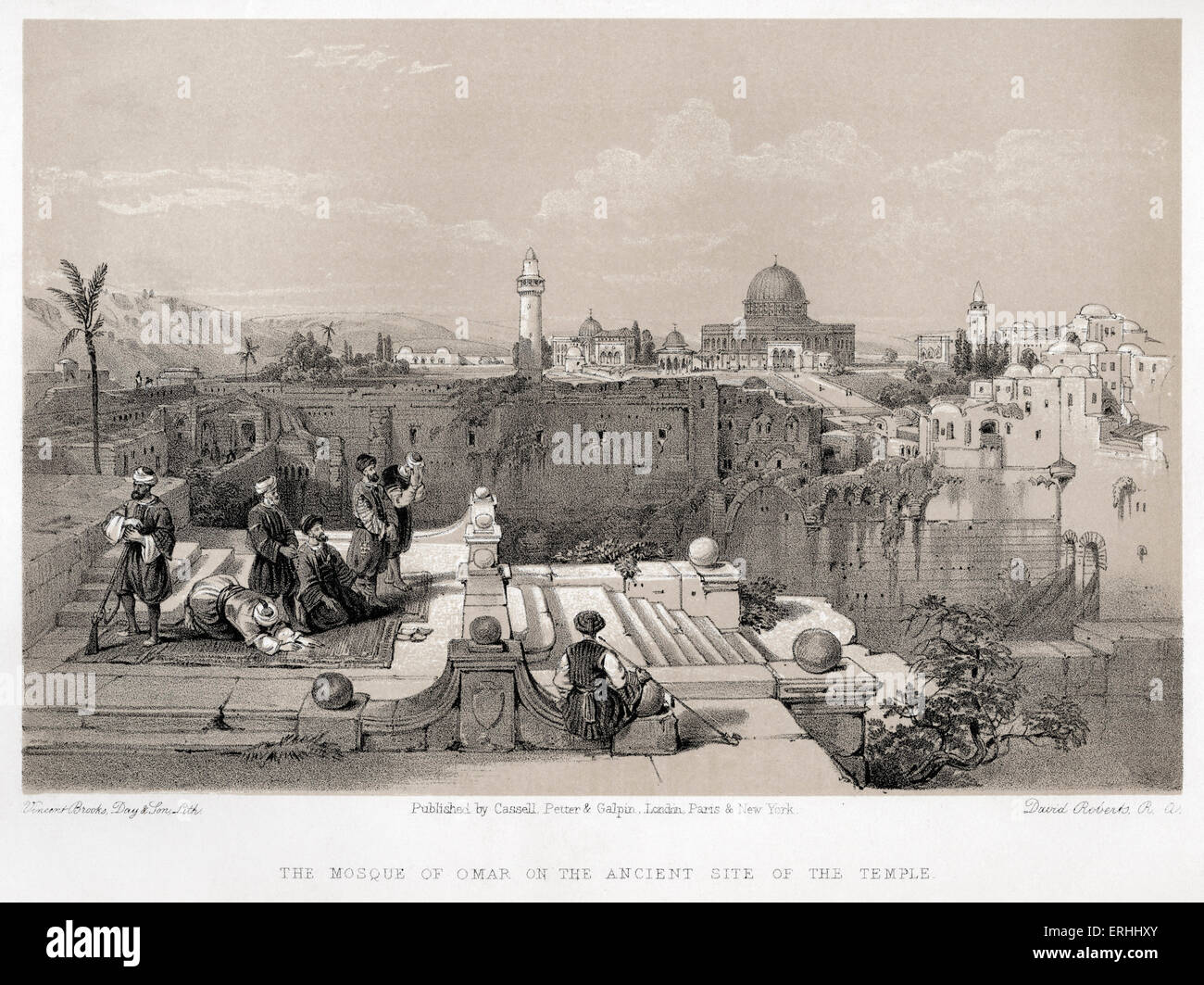 Die Moschee von Omar auf der alten Website des salomonischen Tempels in Jerusalem durch David Roberts. Lithographien des Heiligen Landes.  Kuppel Stockfoto