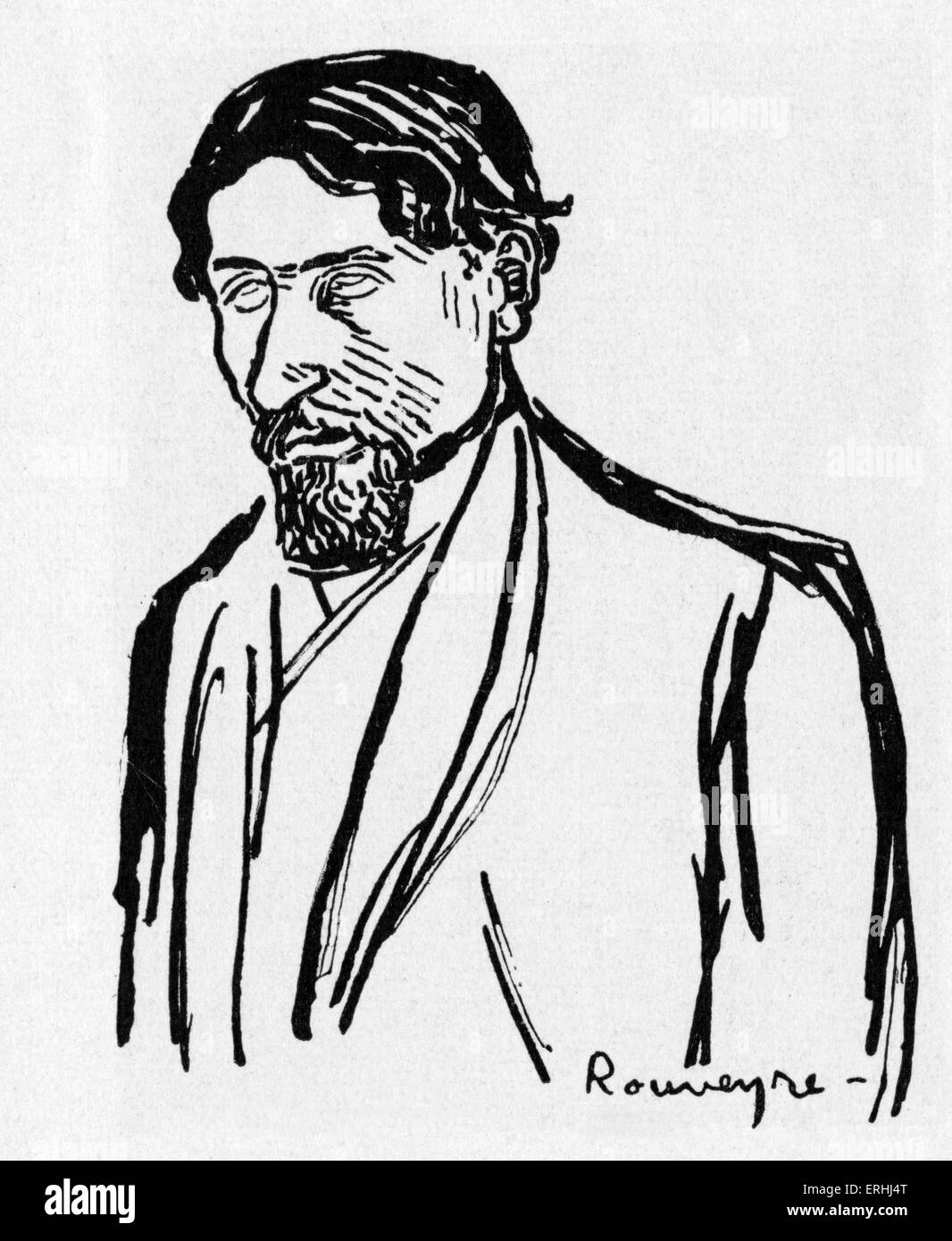 Jules Romains - Portrait des französischen Autors und Gründer des Unanismus. Zeichnung von André Rouveyre. 26. August 1885 - 14 Stockfoto