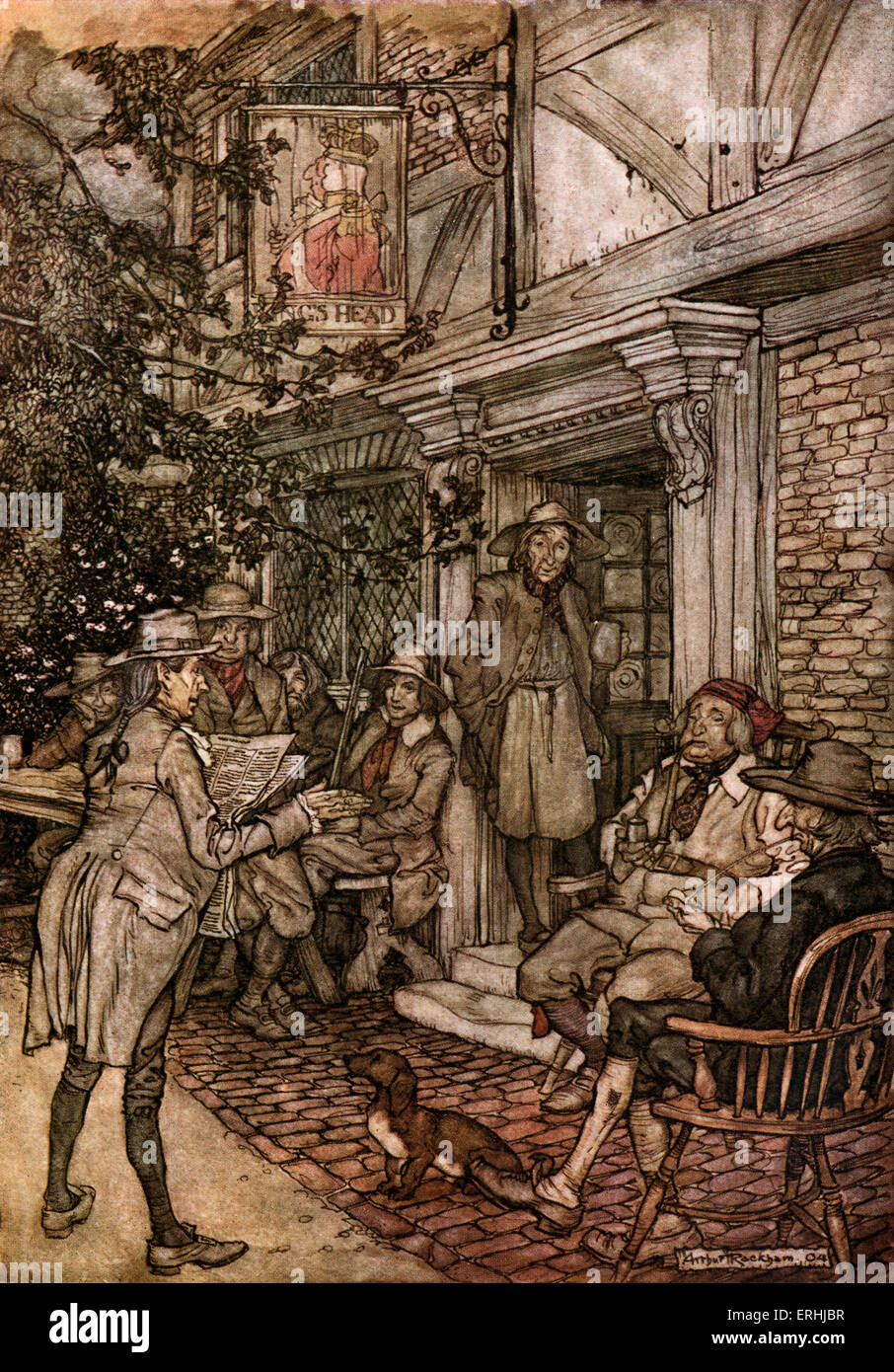 Washington Irvings Kurzgeschichte "Rip van Winkle" - Illustration von Arthur Rackham, 1904. "Er nutzte, um sich selbst zu trösten Stockfoto