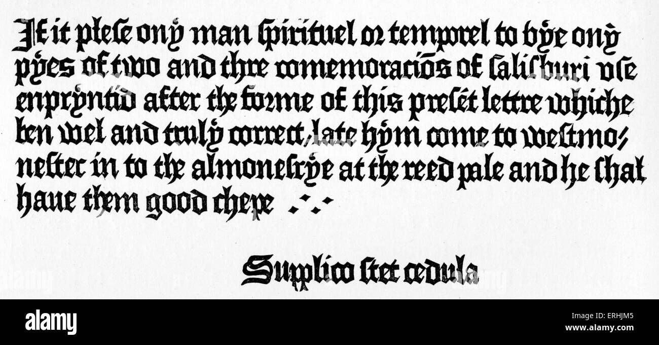 William Caxton Werbung in Westminster - erste englische Drucker, früh drucken. C 1422-1491. Drucken.  Bodleian Stockfoto