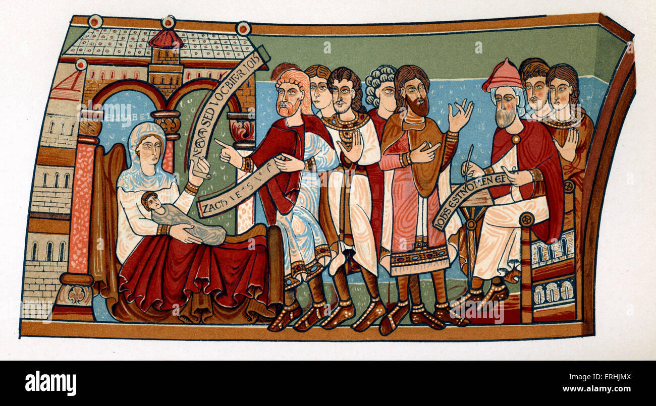Benennung des Heiligen Johannes des Täufers. Von einer Wandmalerei, 12. Jahrhundert, in der Krypta der Kathedrale von Canterbury. Als ein Stockfoto