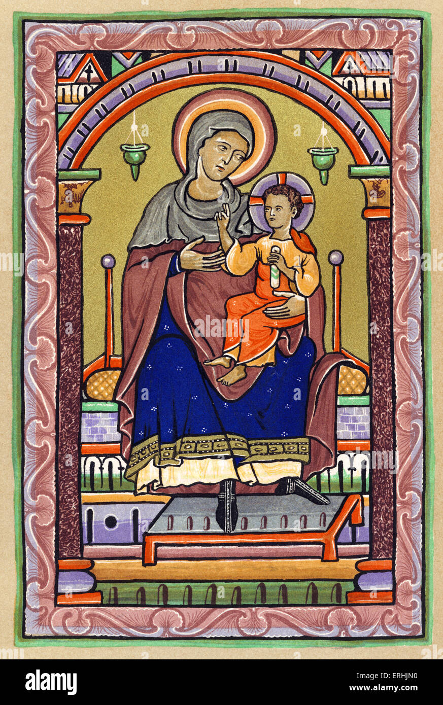 Die Jungfrau und das Kind. 13. Jahrhundert. Beleuchtung. Stockfoto