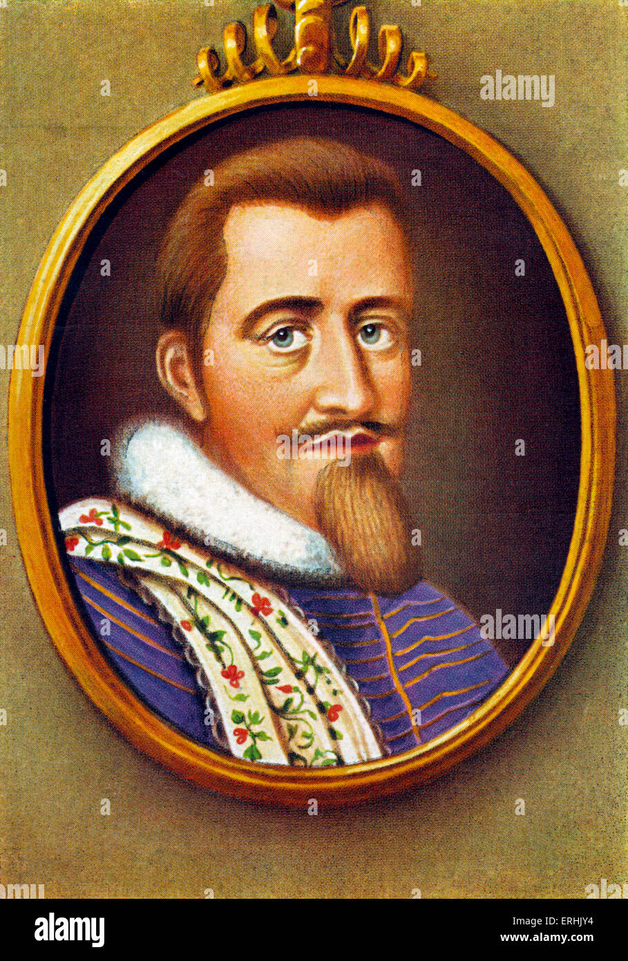 Christian IV. Porträt des Königs von Dänemark und Norwegen. Nach einer Miniatur von Erik Utterhjelm. 12 April 1577 – 28 Februar Stockfoto