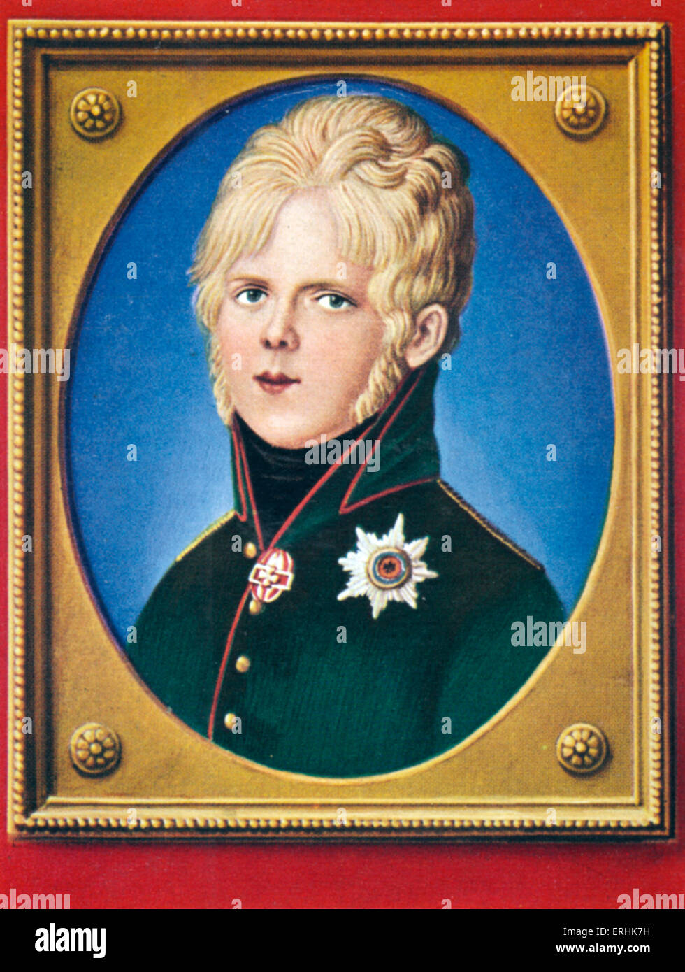 William I (Wilhelm I). Porträt der deutschen Kaiser und König von Preußen als junger Prinz. Nach einer Miniatur von 1815. 22. März 1797 – 9. März 1888 Stockfoto
