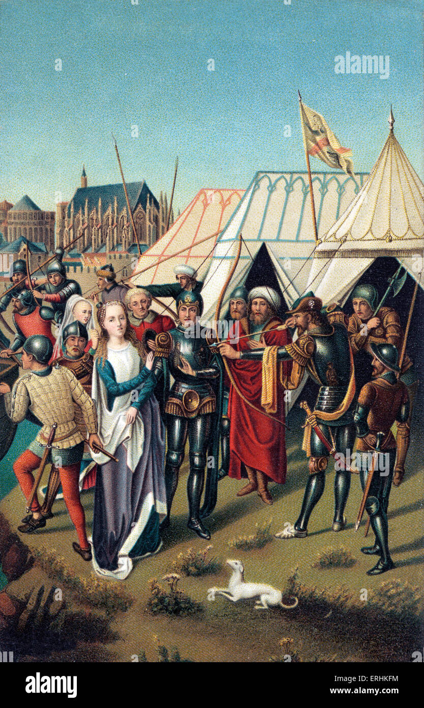 Tod der heiligen Ursula - Ziel ist Soldat, Pfeil und Bogen auf sie.   Gemälde von Hans Memling (oder Memlinc), einen flämischen Maler. Hans Stockfoto