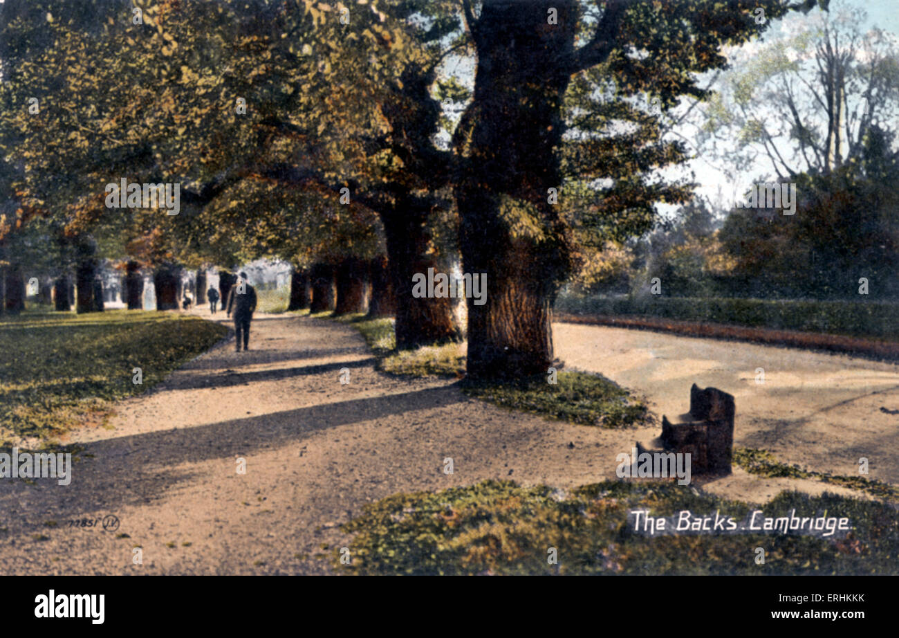 Cambridge University - "The Backs", ein Streifen von Offenland, die entlang der Rückseite der Hochschulen, Anfang 1900 ' S. Mann zu Fuß Stockfoto