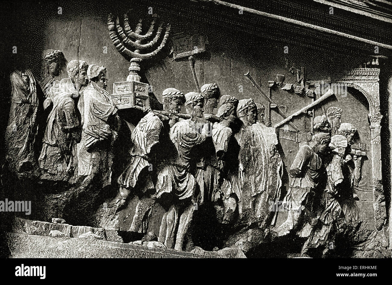 Römische Soldaten an der Zerstörung von Jerusalem entführen die geplünderten Schätze des Tempels. Von der Nothilfe auf dem Bogen der Stockfoto