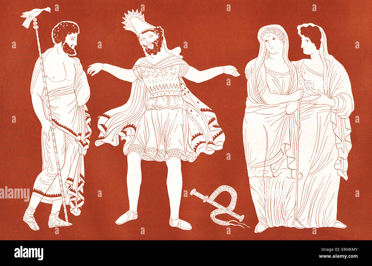 Ödipus - Porträt von König von Theben (Mitte) mit Tiresias (links) und ein Mädchen von Theben. Stockfoto
