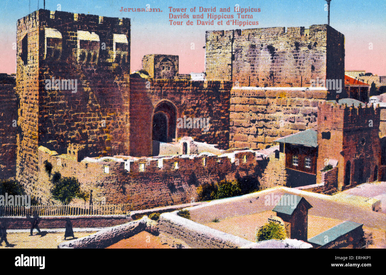 Turm von David und der Hippicus in der Altstadt von Jerusalem. Davids Turm / Davids Burg.  Zitadelle (Festung). Anfang 1900 Stockfoto