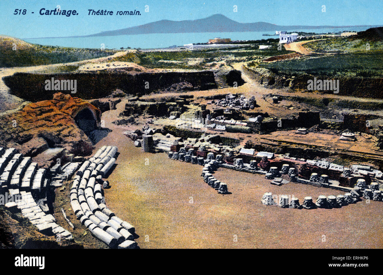 Carthage (Tunesien) - Ruinen / Reste des römischen Theaters / Amphitheater. Stockfoto