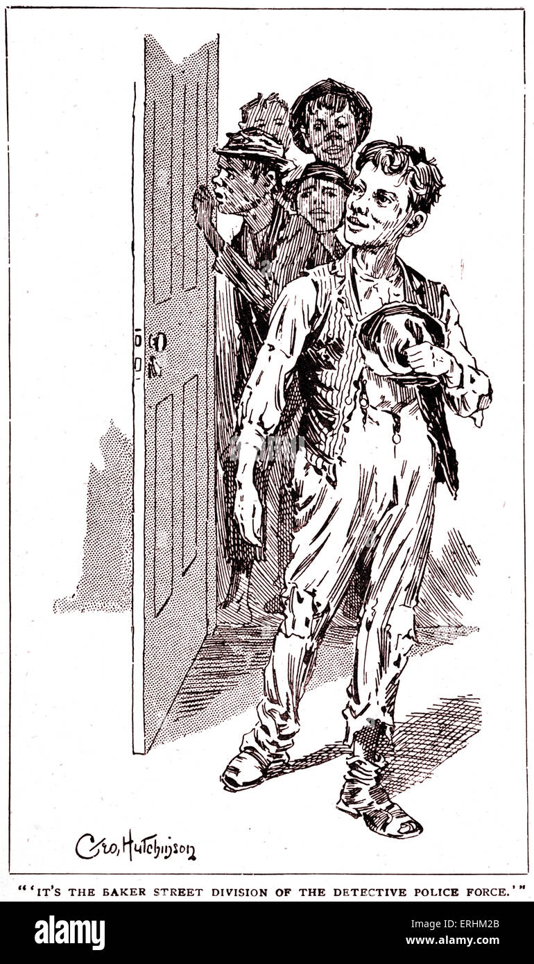 "Eine Studie in Scharlachrot" von Sir Arthur Conan Doyle - die jungen (oder Seeigel), die Informationen über Sherlock Holmes zu sammeln. Stockfoto