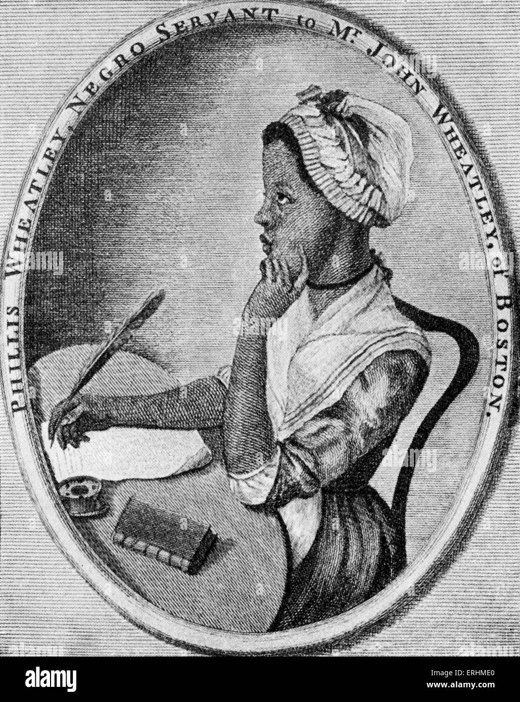 Phillis Wheatley - afrikanische / amerikanische Dichter: 1753 – 5. Dezember 1784. Wie auf der Titelseite von ihr durch Scipio Moorhead dargestellt Stockfoto