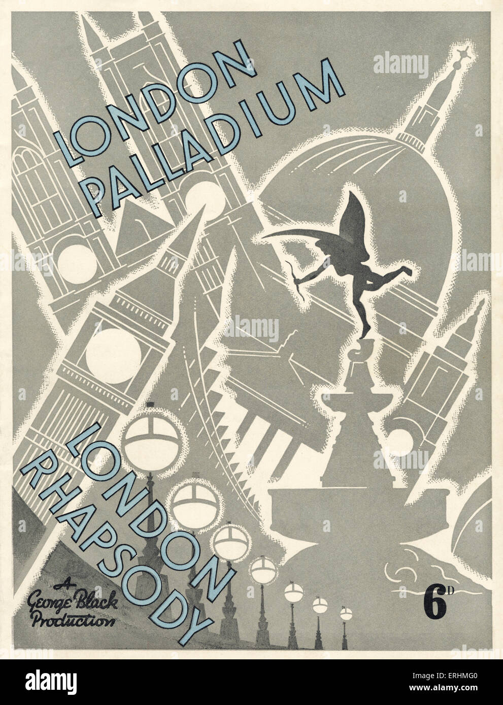 London Palladium Programm für "London Rhapsodie". Eine Produktion von George Black.  Cover-Illustration mit Statue des Eros. Stockfoto