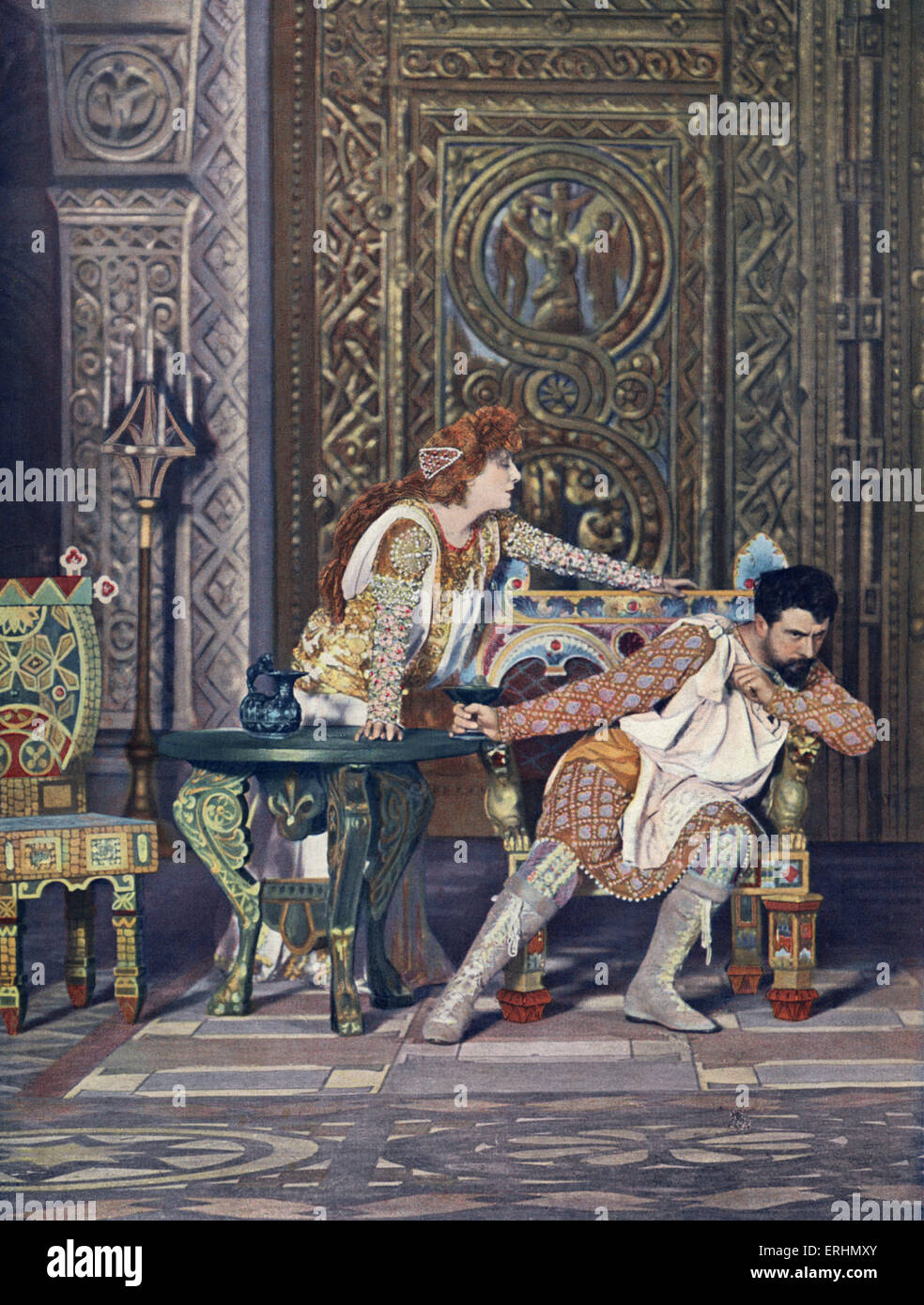 Sarah Bernhardt in Titelrolle Sardouss Theodora mit M.P Magnier als Andreas auf dem Théatre durchgeführt Stockfoto