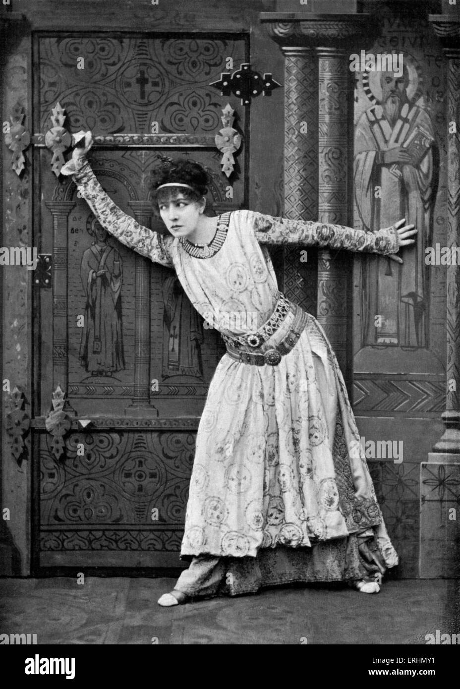 Sarah Bernhardt in der Titelrolle von Sardouss Theodora Premiere auf das Théatre De La Porte Saint-Martin-Libretto von Stockfoto