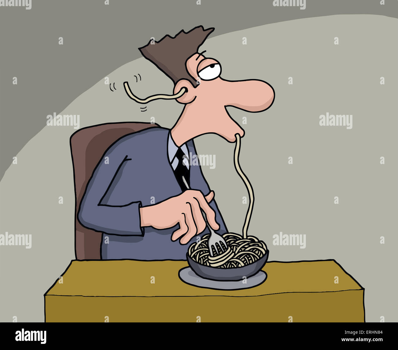 Lustige Karikatur von einem Mann isst spaghetti Stockfotografie Alamy