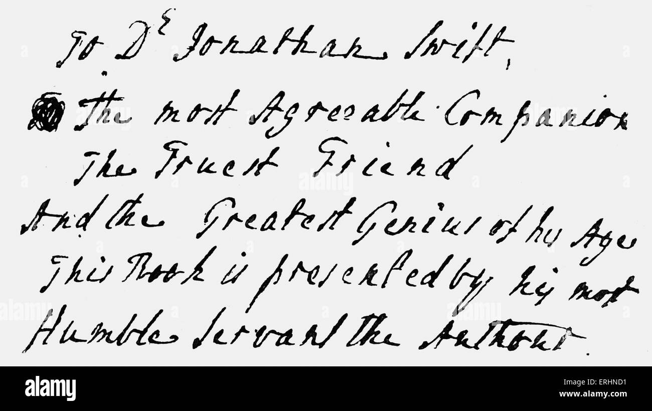 Joseph - signiert Widmung an Jonathan Swift. JA: Englisch, Essayist und Dichter: 1. Mai 1672 – 17. Juni 1719.  JS: Anglo Stockfoto